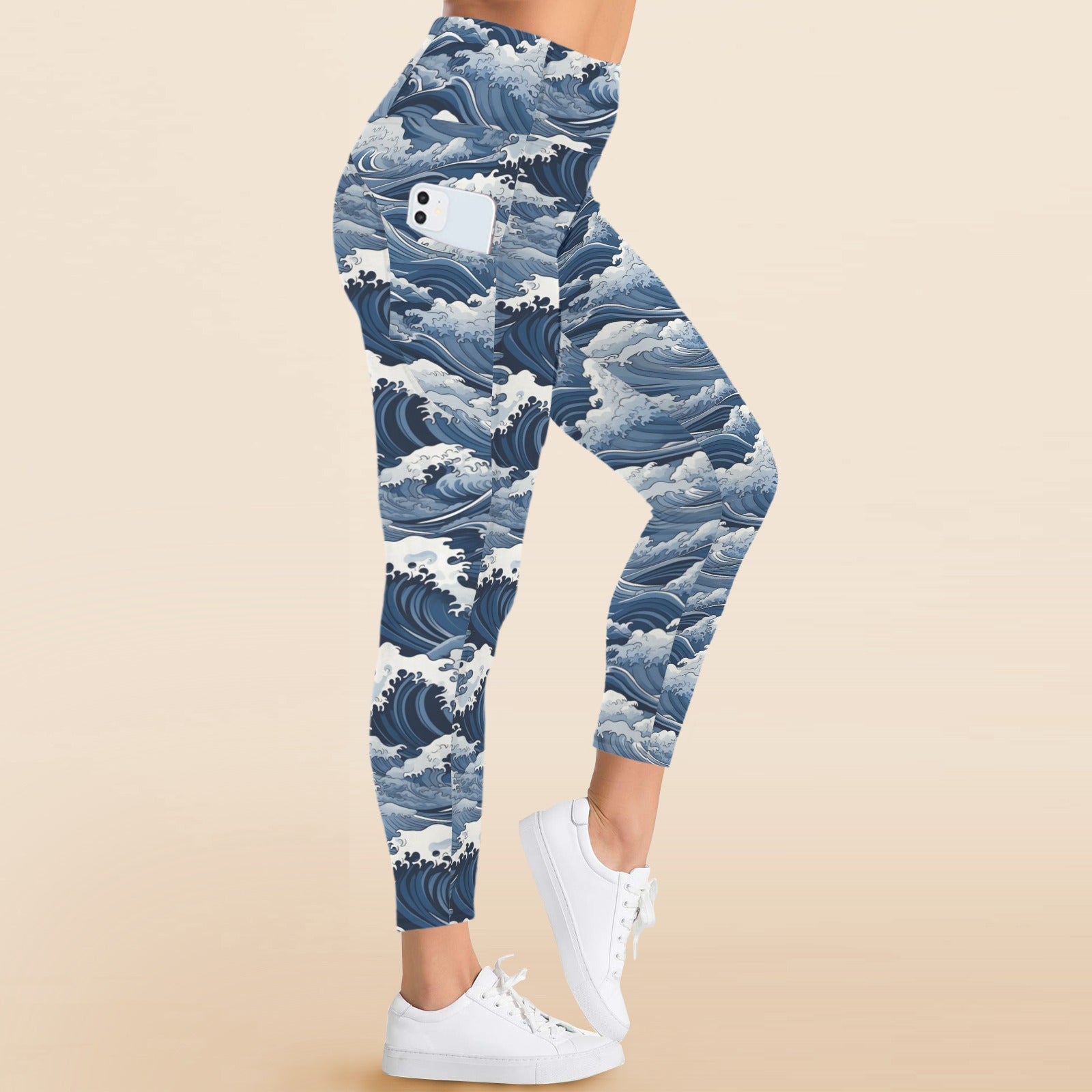 Japanese Waves Women's High Waist Pockets Yoga Leggings Women's High Waist Pockets Yoga Leggings Ocean Printed Offshore