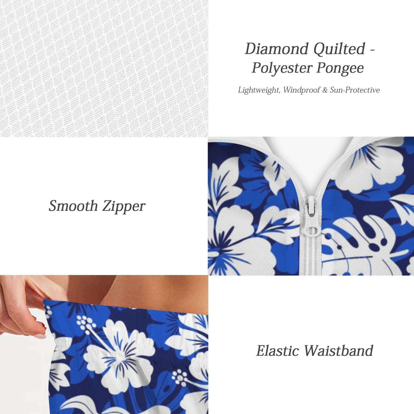 Blue Hawaiian Floral Women's Windbreaker Short Set Women's Windbreaker Short Set Plants Printed Offshore