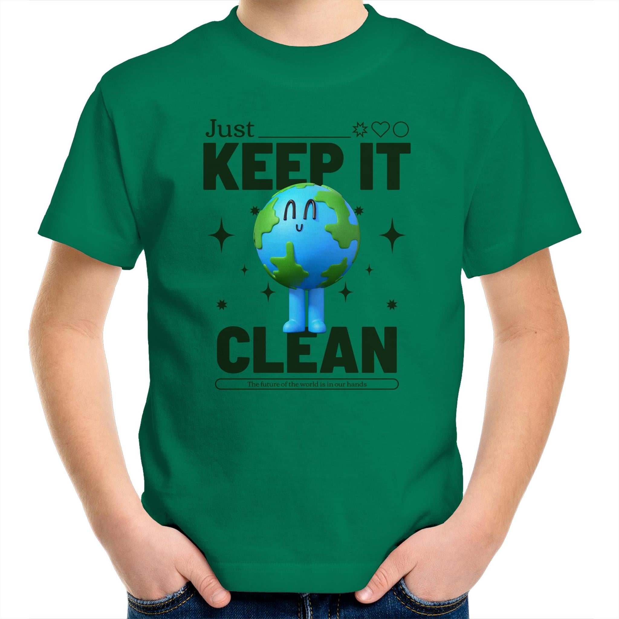 Earth, Just Keep It Clean - Kids Youth T-Shirt Kelly Green Kids Youth T-shirt Environment Printed In Australia