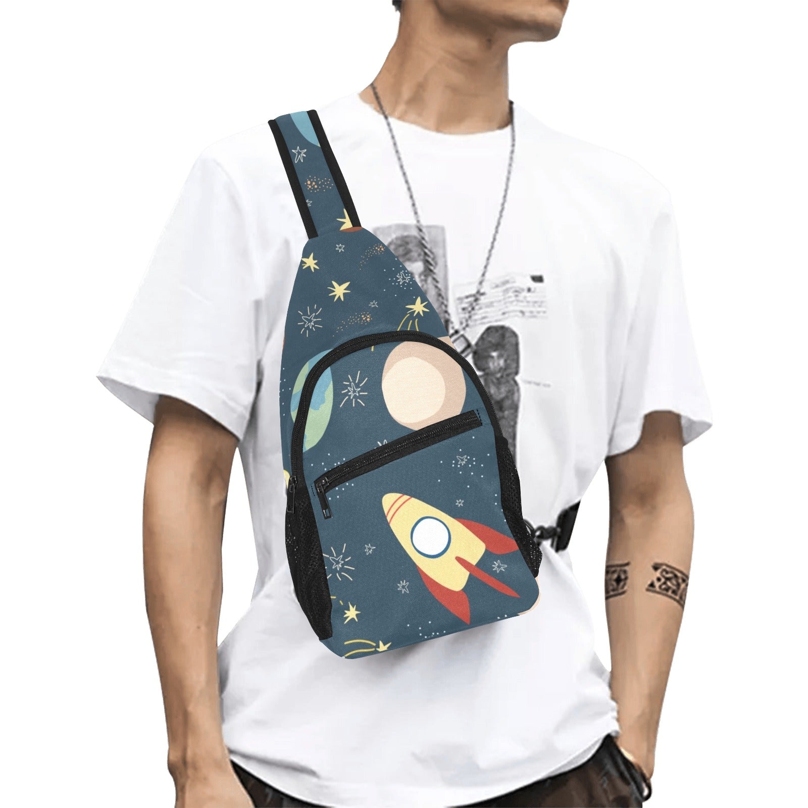 Rocket and Planets In Space - Chest Bag
