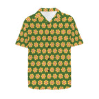 Yellow Flowers On Green Men's Hawaiian Shirt