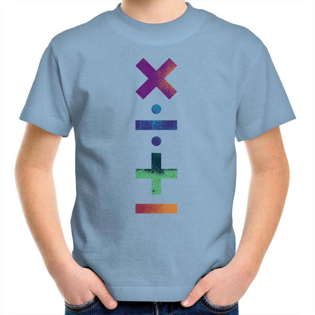 Maths Symbols - Kids Youth T-Shirt Carolina Blue Kids Youth T-shirt Maths Printed In Australia