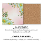 Pink With Flower Border - Ceramic Coasters (Square) Ceramic Coasters Plants Printed Offshore