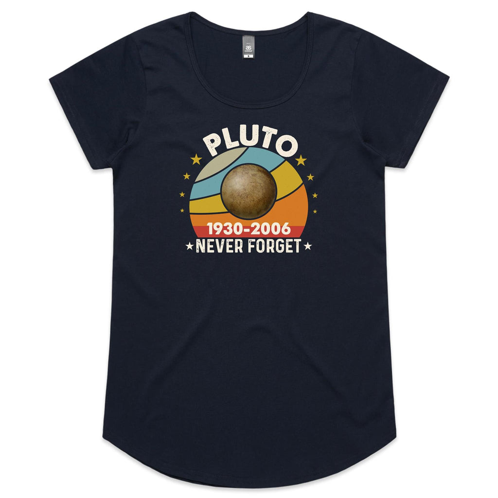 Never Forget Pluto - Womens Scoop Neck T-Shirt Navy Womens Scoop Neck T-shirt Printed In Australia Space