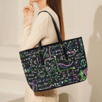 Equations In Green And Pink - Leather Tote Bag-Large
