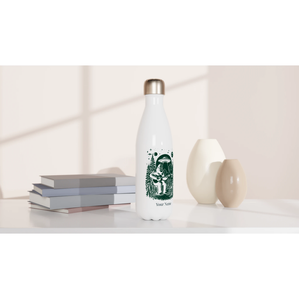 Personalised - Alien And Bigfoot Play Guitar - White 17oz Stainless Steel Water Bottle Personalised Water Bottle customise Music personalise Sci Fi