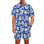 Blue Hawaiian Floral Men's Hawaiian Shirt & Shorts Set Men's Hawaiian Shirt & Shorts Set Plants Printed Offshore