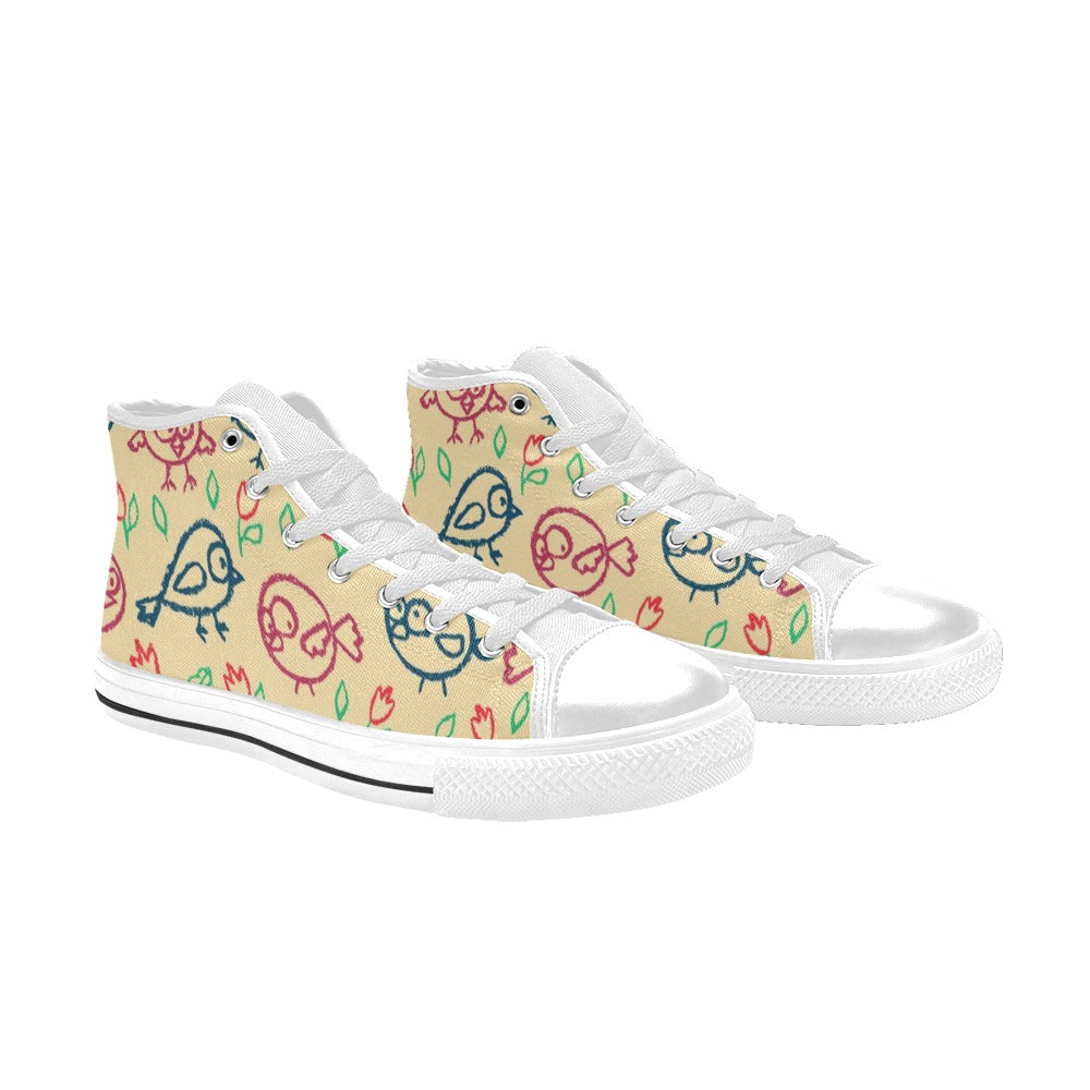 Bird Doodle - Kids High Top Canvas Shoes