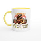 Sloth Race, We'll Get There When We Get There - White 11oz Ceramic Mug with Colour Inside Ceramic Yellow Colour 11oz Mug animal Globally Fulfilled