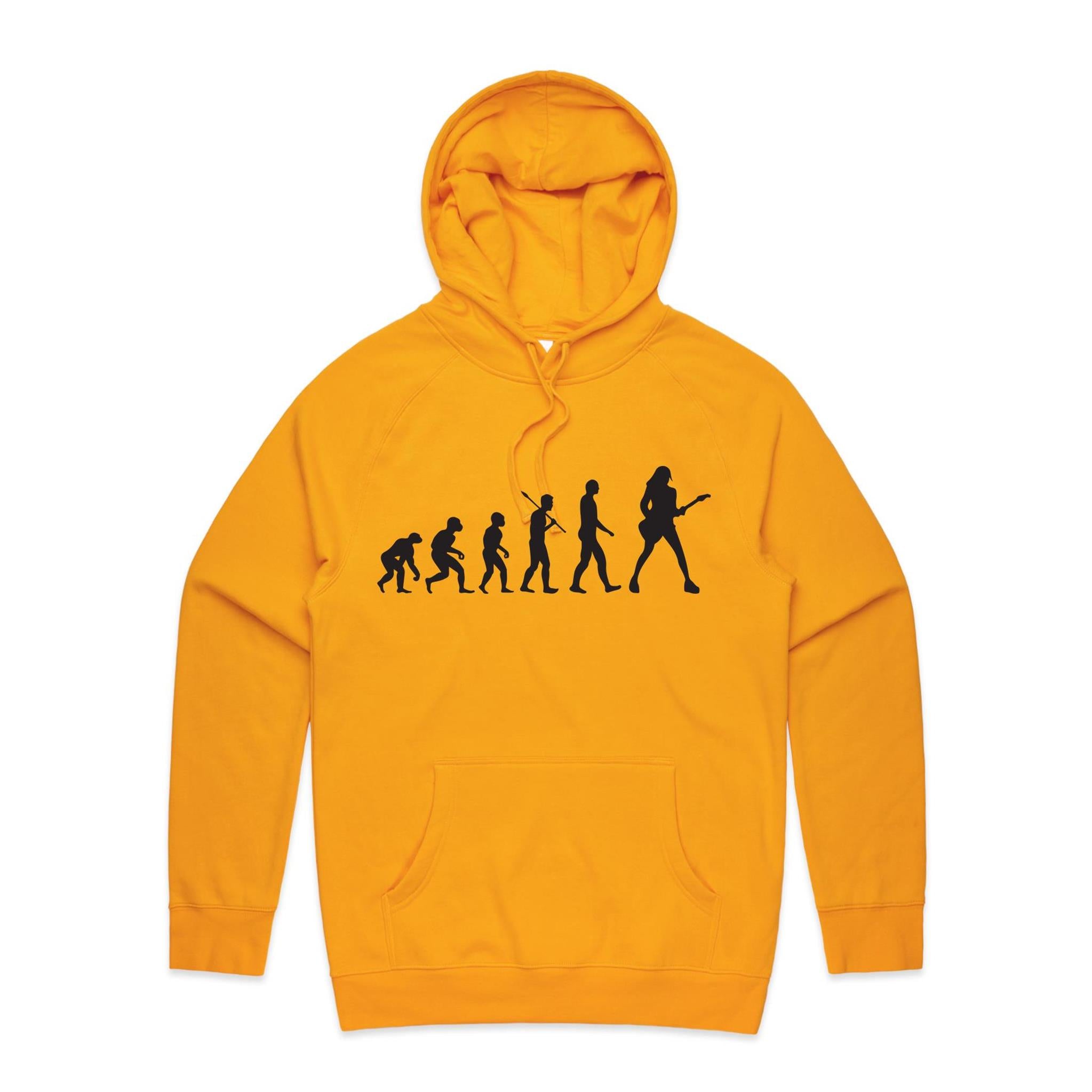Guitarist Evolution - Mens Hoodie Gold Mens Hoodie Music Printed In Australia
