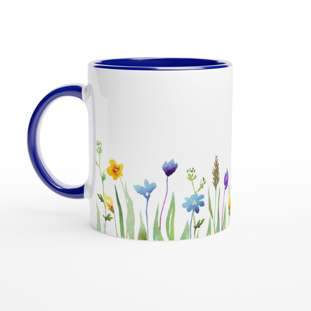 Spring Flowers - White 11oz Ceramic Mug with Colour Inside Ceramic Blue Colour 11oz Mug Globally Fulfilled Plants