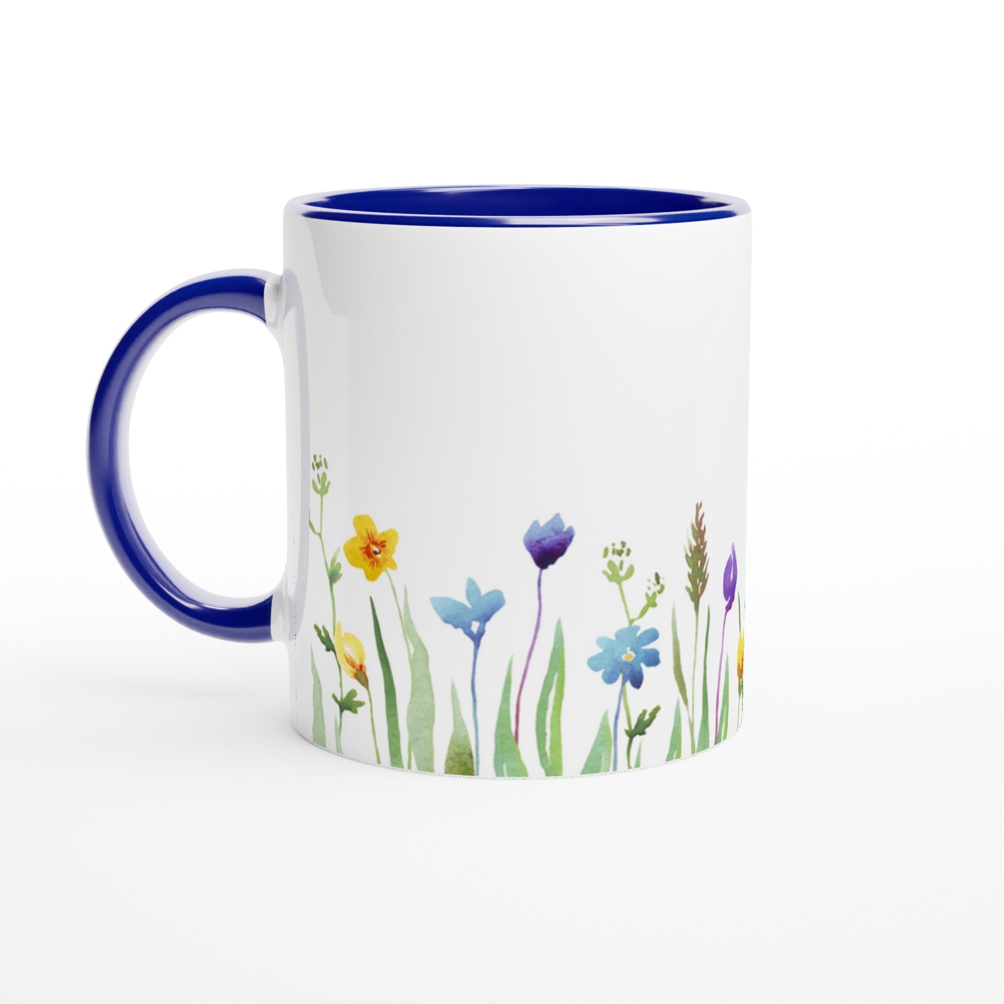 Spring Flowers - White 11oz Ceramic Mug with Colour Inside Ceramic Blue Colour 11oz Mug Globally Fulfilled Plants