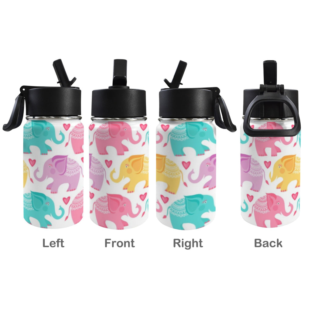 Cute Cartoon Elephant 12oz Kids Water Bottle with Straw Lid