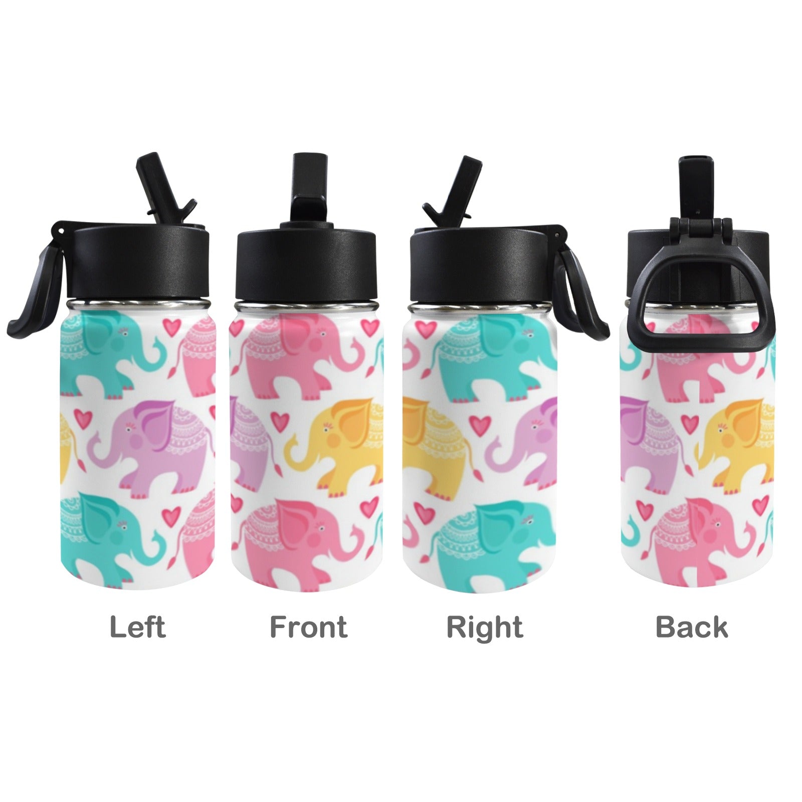 Cute Cartoon Elephant 12oz Kids Water Bottle with Straw Lid