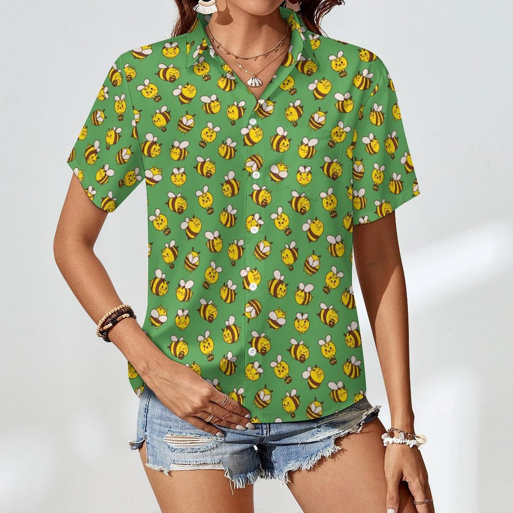 Busy Bees Women's Short-Sleeve Button Up Shirt