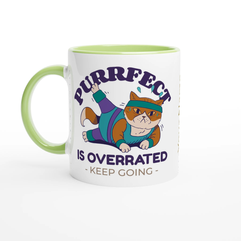 Personalised - Purrfect Is Overrated - White 11oz Ceramic Mug with Colour Inside Ceramic Green Personalised 11oz Mug animal customise Fitness Globally Fulfilled personalise