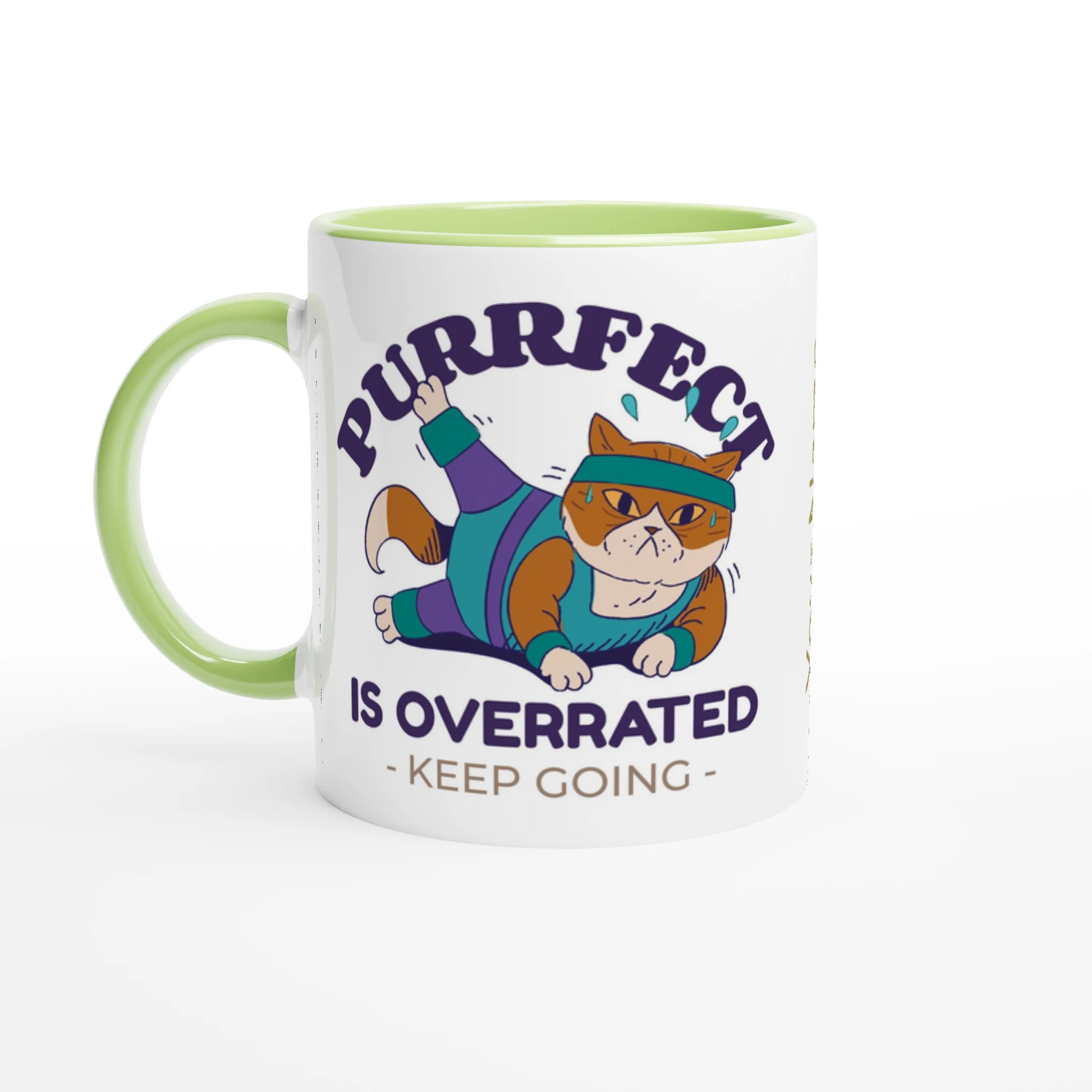 Personalised - Purrfect Is Overrated - White 11oz Ceramic Mug with Colour Inside Ceramic Green Personalised 11oz Mug animal customise Fitness Globally Fulfilled personalise