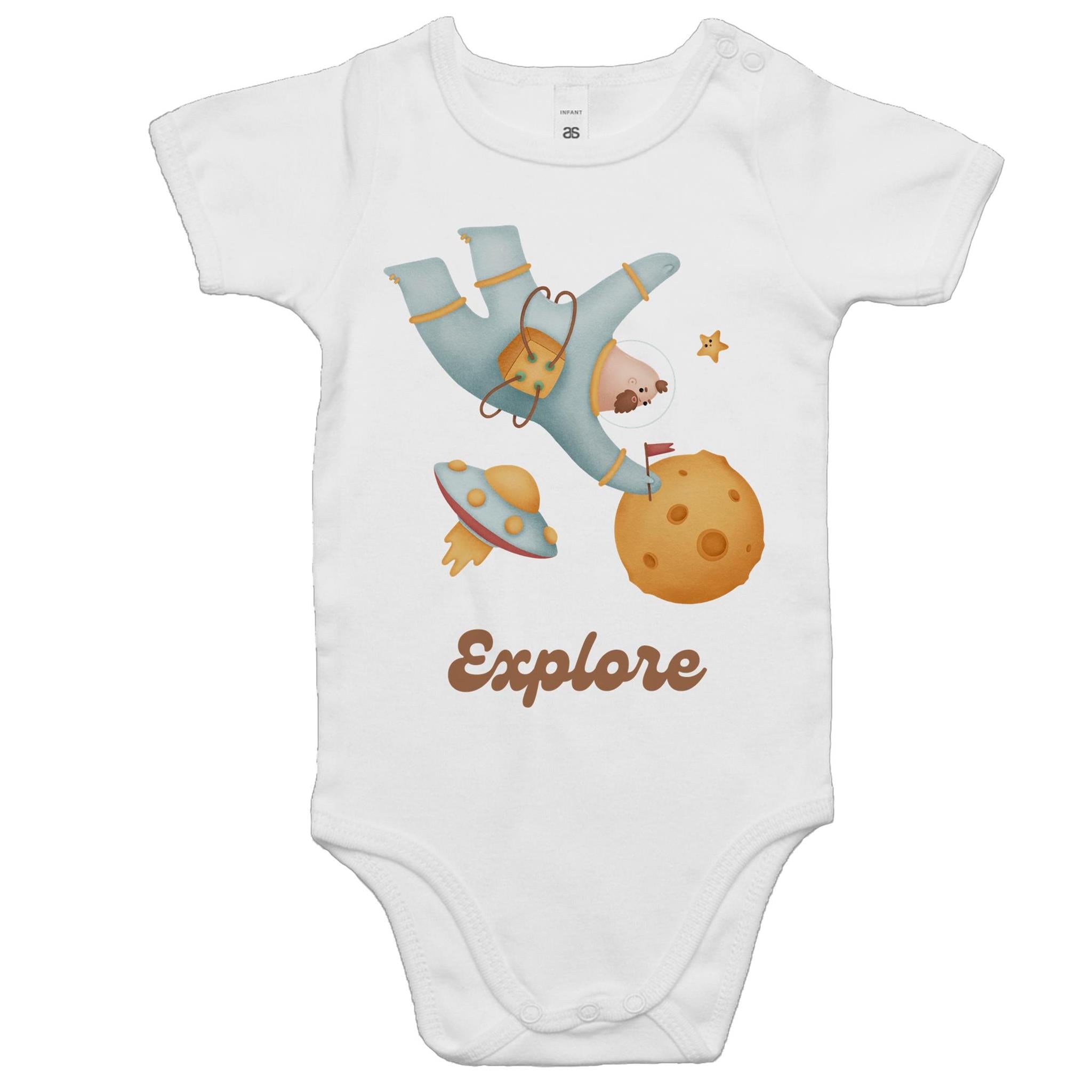 Explore Space - Baby Bodysuit White Baby Bodysuit Printed In Australia