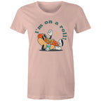 Hotdog, I'm On A Roll - Womens T-shirt Pale Pink Womens T-shirt Food Printed In Australia