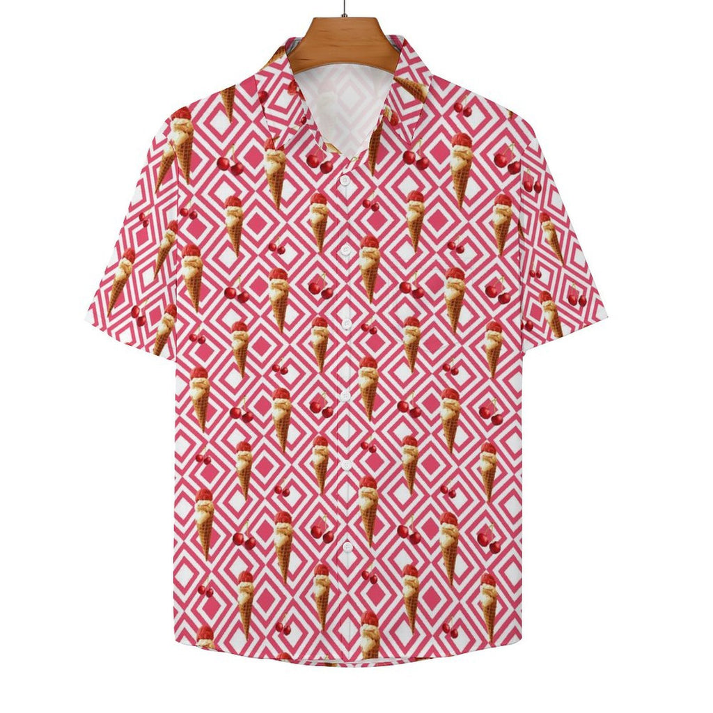 Cherry Ice Cream - Women's Short-Sleeve Button Up Shirt