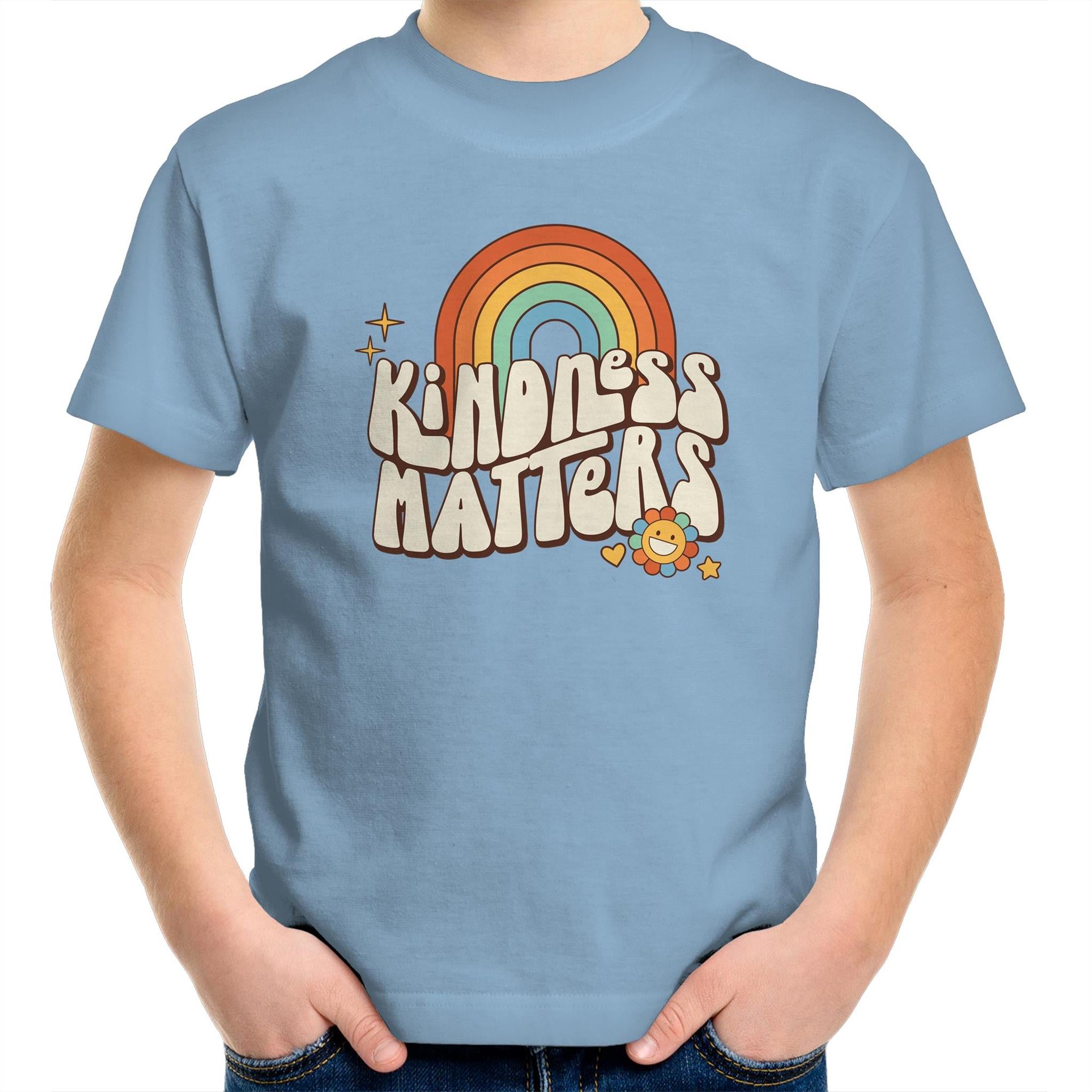 Kindness Matters - Kids Youth T-Shirt Carolina Blue Kids Youth T-shirt Kindness Positivity Printed In Australia Retro
