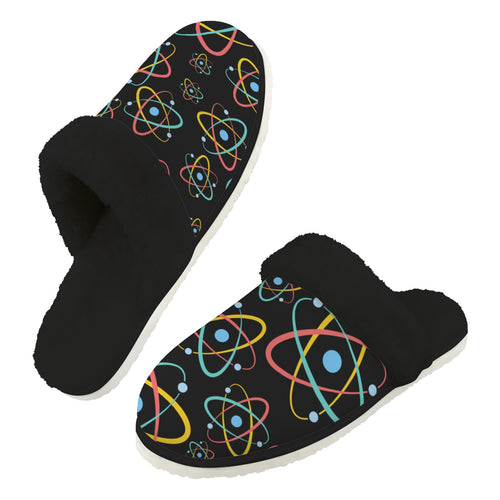Atoms Men's Fur Trim Thick-Sole Indoor Slippers 2XL Men's Fur Trimmed Slippers Printed Offshore Science