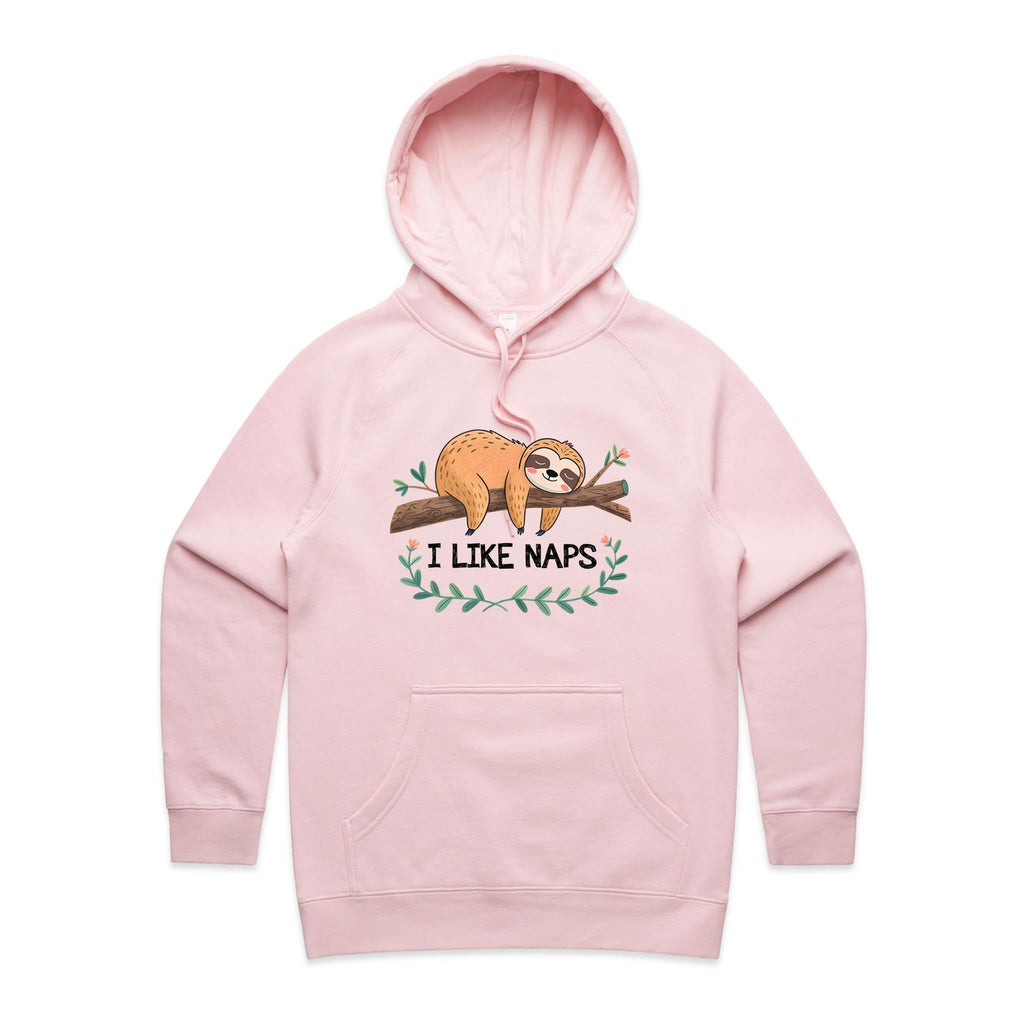 Sloth, I Like Naps - Womens Hoodie Pink Womens Hoodie animal Printed In Australia