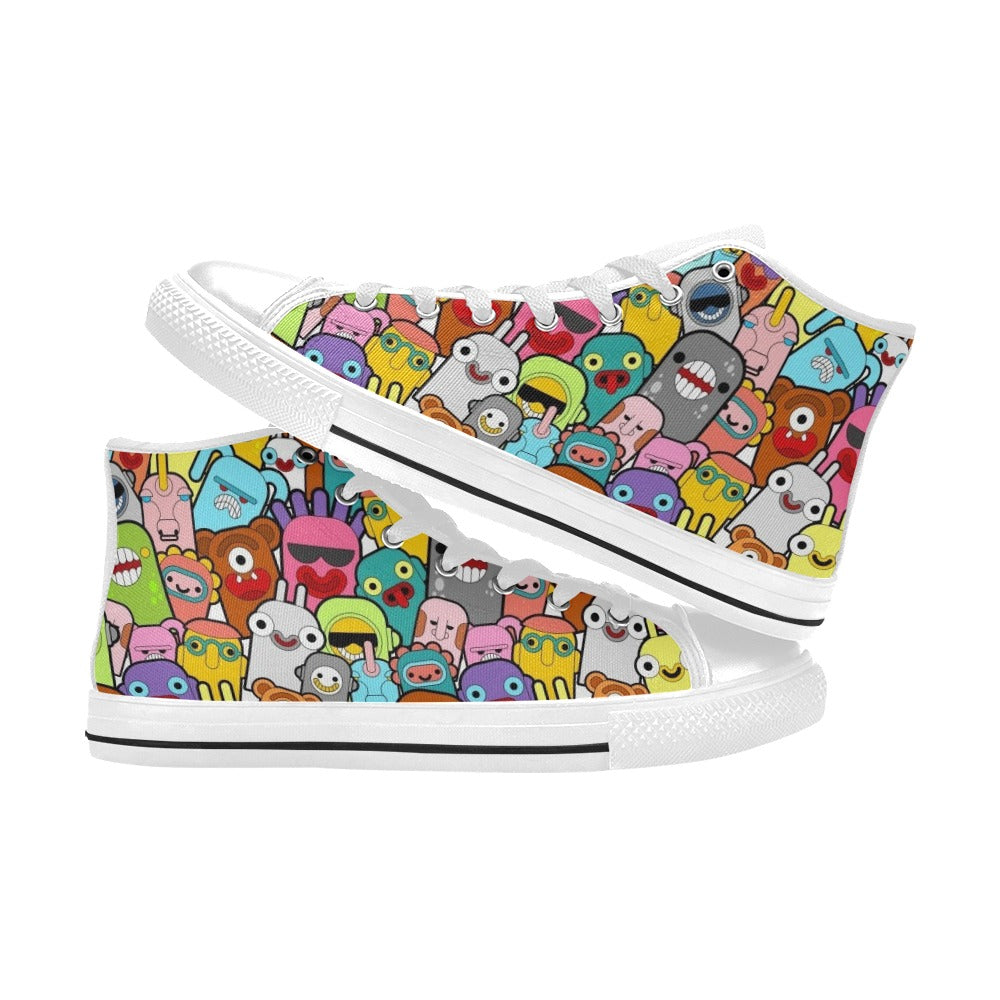 Happy Monsters - Women's High Top Canvas Shoes Womens Classic High Top Shoes Printed Offshore Sci Fi