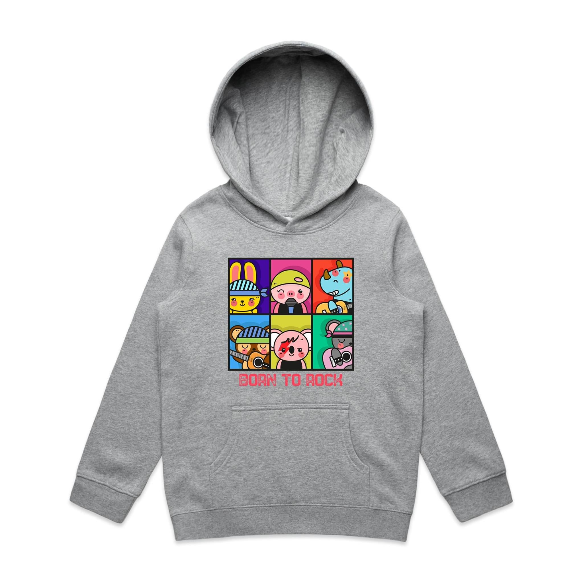 Born To Rock - Kids Hoodie Grey Marle Kids Hoodie Printed In Australia