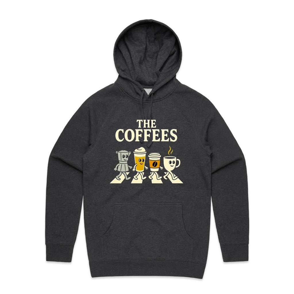 The Coffees, Crossing Road Men's AS Colour Hoodie Asphalt Marle Mens Hoodie Coffee Music Printed In Australia