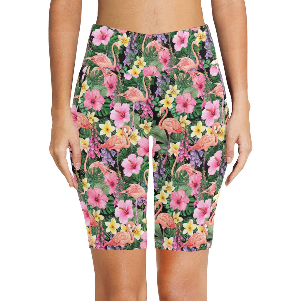 Flamingo Jungle Women's Bike Shorts With Side Pockets Women's Bike Shorts animal Printed Offshore