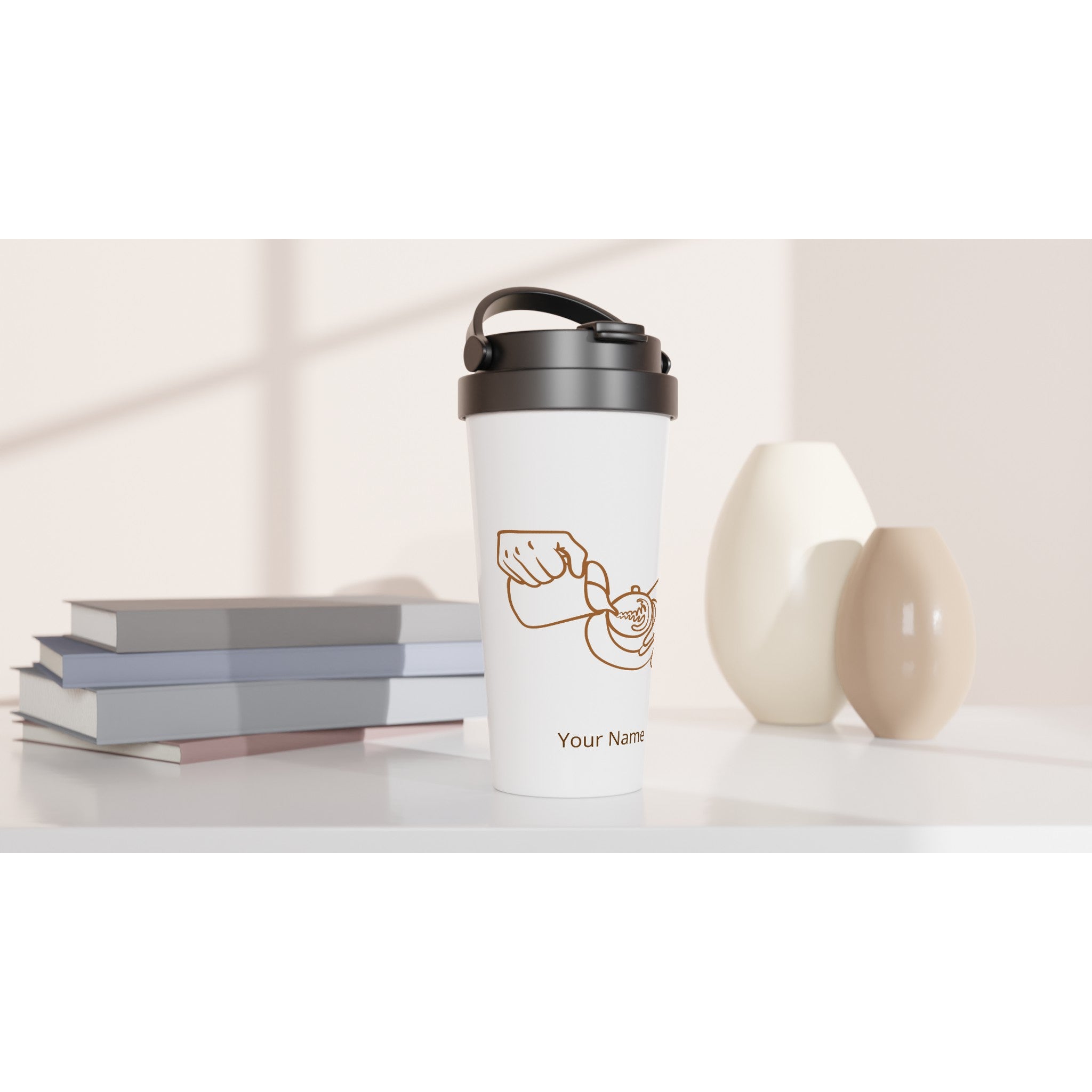 Personalised Barista White 15oz Stainless Steel Travel Mug Personalised Travel Mug Coffee Customise Globally Fulfilled Personalise