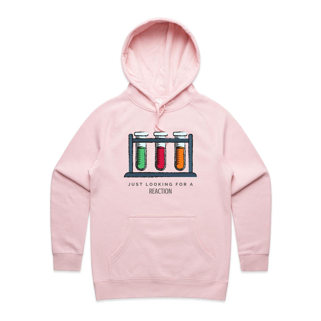 Test Tubes, Just Looking For A Reaction Women's AS Colour Hoodie Pink Womens Hoodie Printed In Australia Science