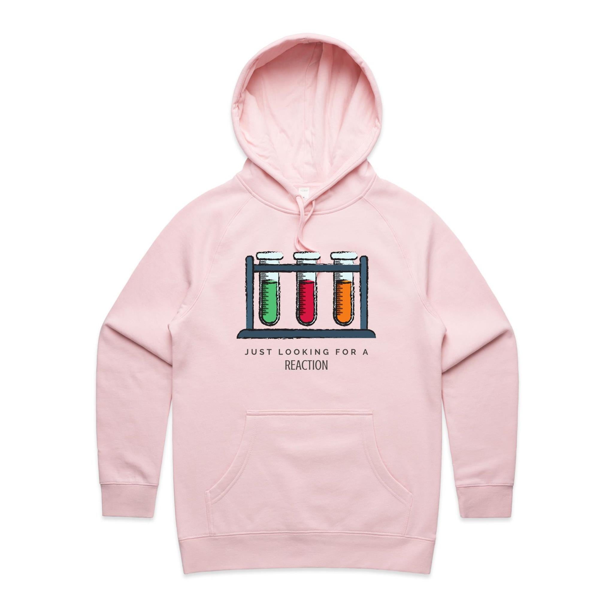 Test Tubes, Just Looking For A Reaction - Womens Hoodie Pink Womens Hoodie Printed In Australia Science