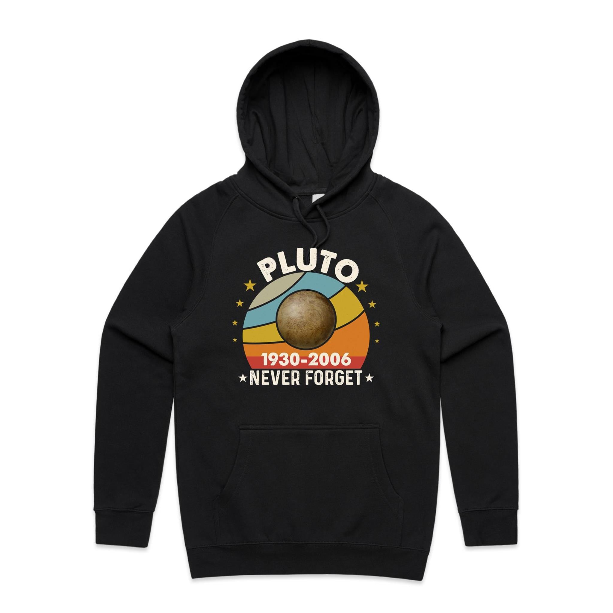 Never Forget Pluto - Mens Hoodie Black Mens Hoodie Printed In Australia Space