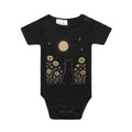 Whimsical Cat And Moon AS Colour Baby Bodysuit Black Baby Bodysuit animal Printed In Australia