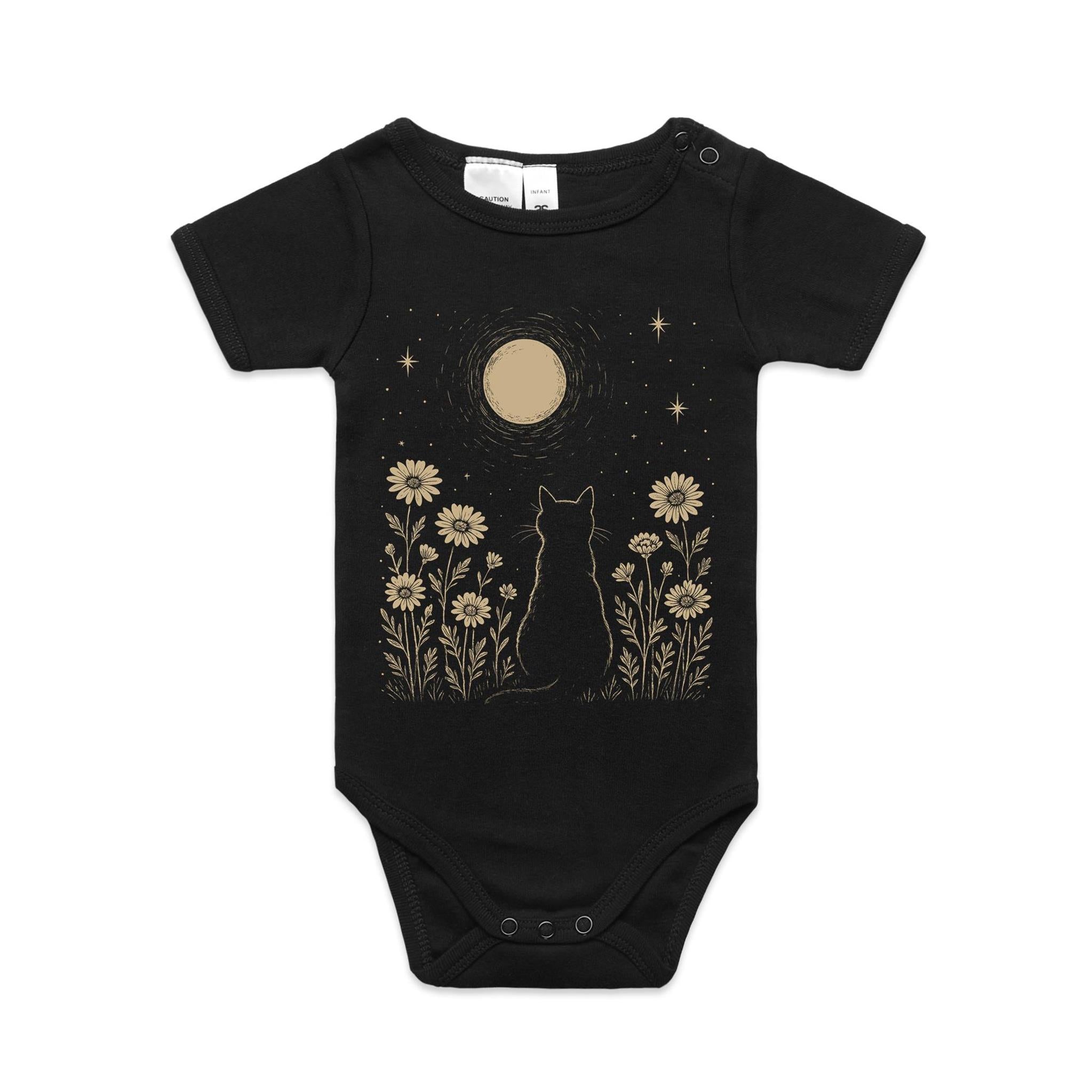 Whimsical Cat And Moon - Baby Bodysuit