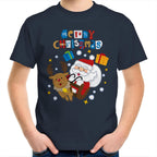 Santa Merry Christmas - Kids Youth T-Shirt Navy Kids Christmas T-shirt Christmas Printed In Australia