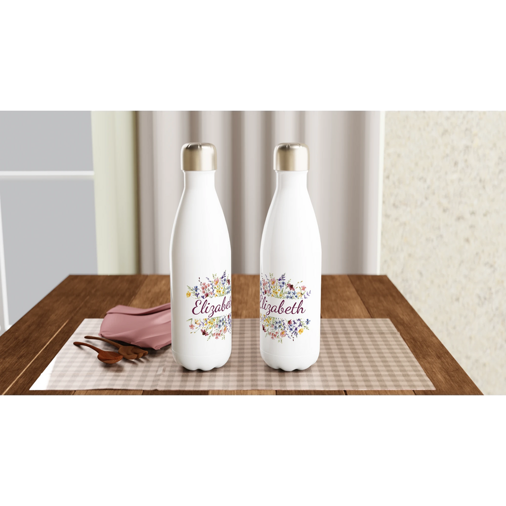 Flower Frame Name - White 17oz Stainless Steel Water Bottle Personalised Water Bottle customise Globally Fulfilled Name personalise