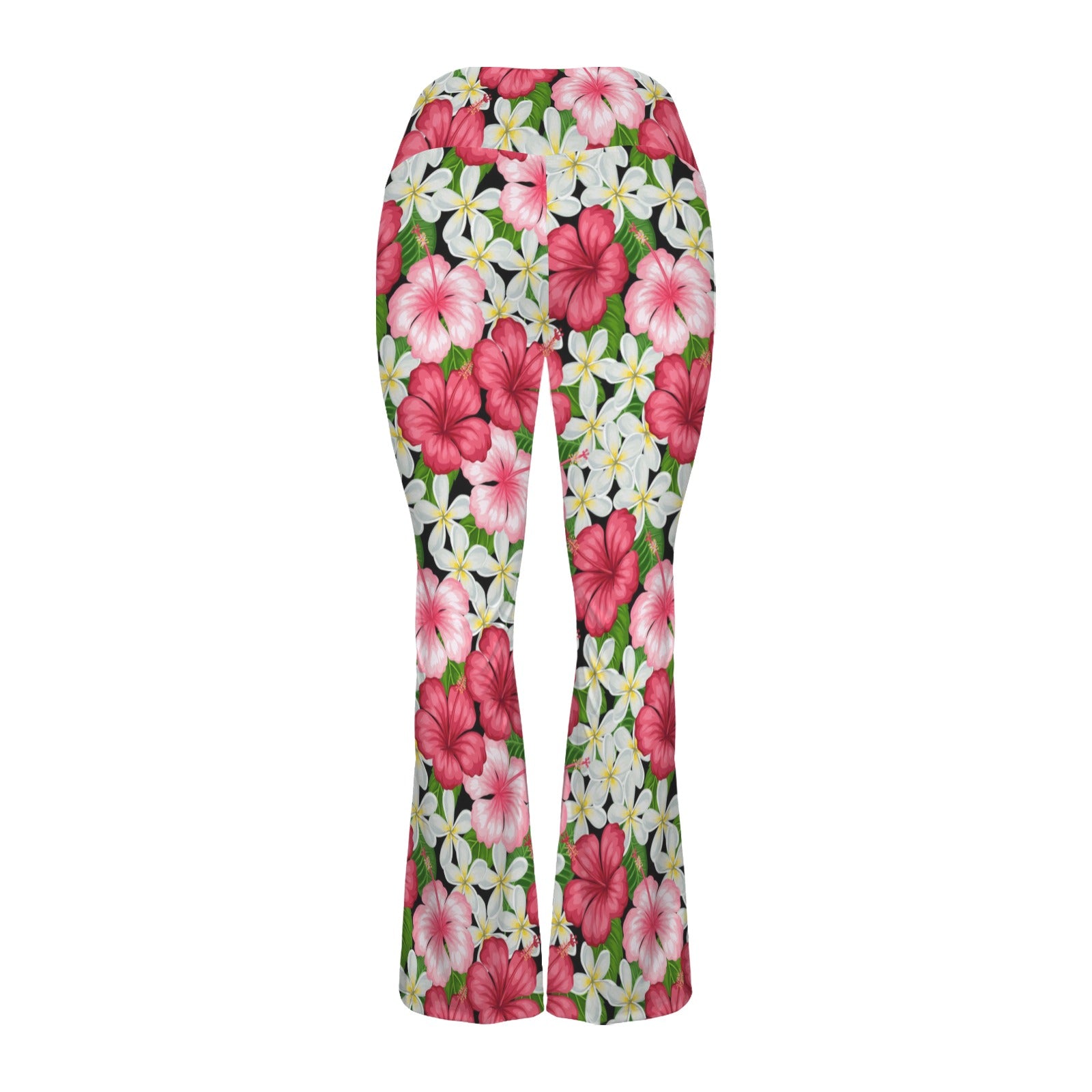 Hibiscus High Waist Crossover Tummy Control Flare Leggings High Waist Flare Leggings Plants Printed Offshore