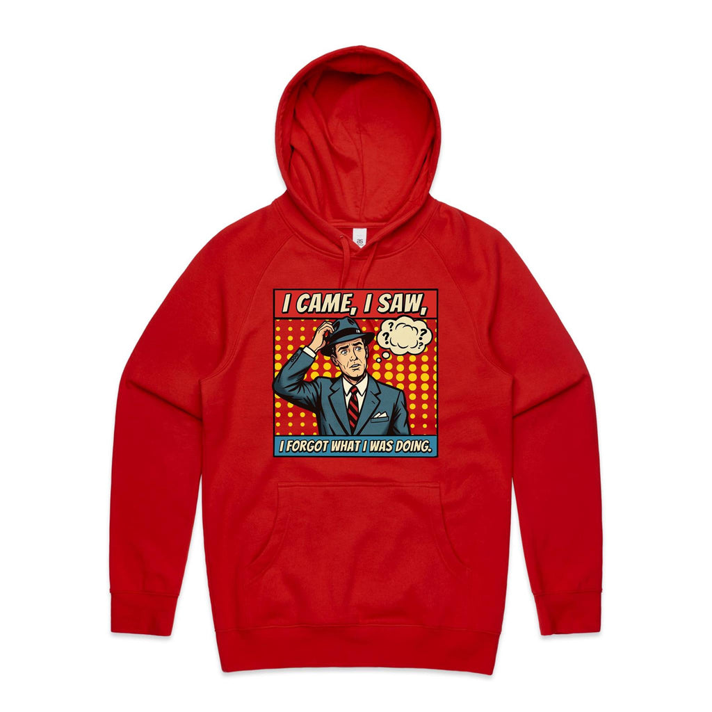 I Came, I Saw, I Forgot What I Was Doing, Retro Gentleman Men's AS Colour Hoodie Red Mens Hoodie comic Dad Printed In Australia