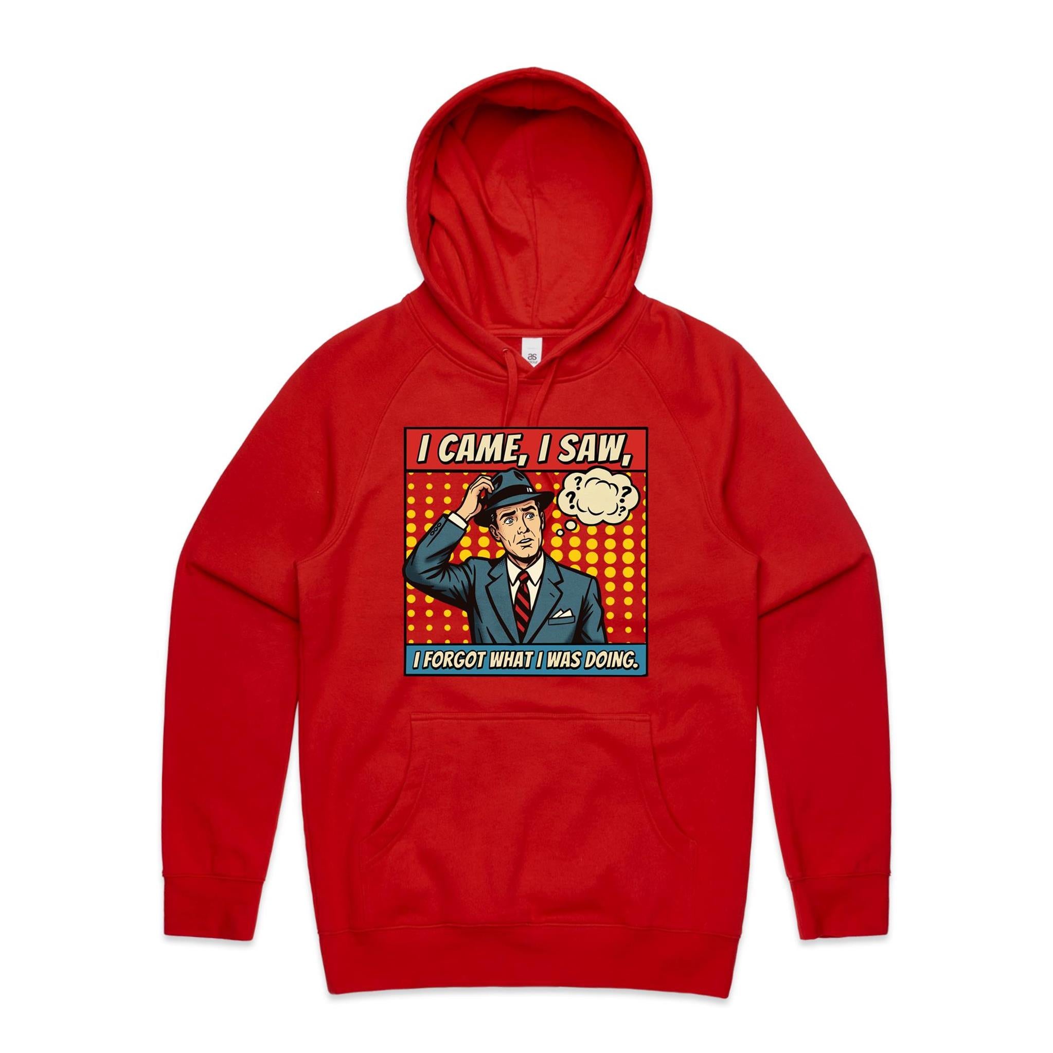 I Came, I Saw, I Forgot What I Was Doing, Retro Gentleman Men's AS Colour Hoodie Red Mens Hoodie comic Dad Printed In Australia