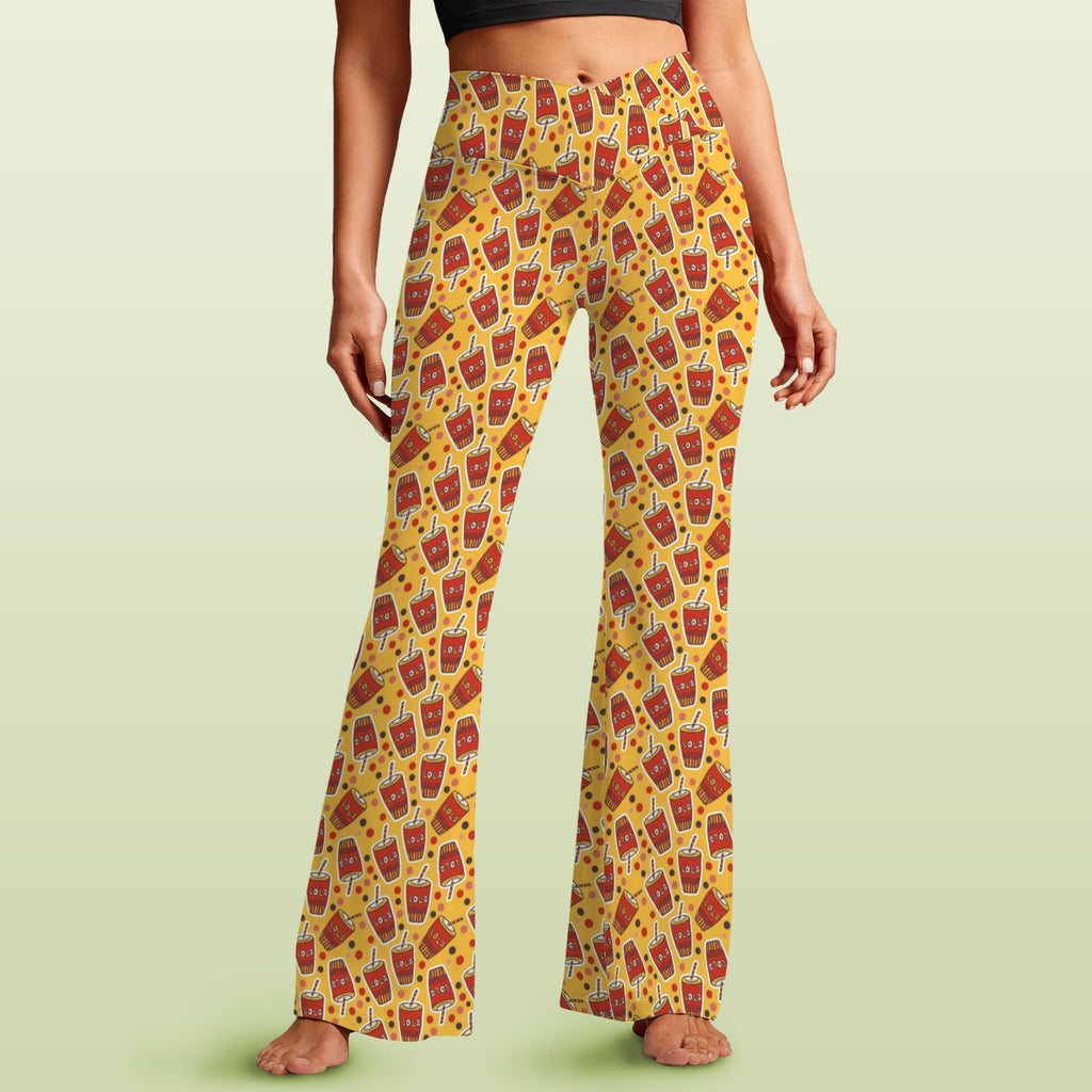 Cola High Waist Crossover Tummy Control Flare Leggings 5XL High Waist Flare Leggings Food Printed Offshore