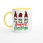 Christmas Gnome, Season's Greetings - White 11oz Ceramic Mug with Colour Inside Ceramic Yellow Christmas Colour Mug Christmas Globally Fulfilled