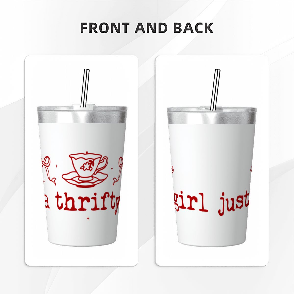 Just A Thrifty Girl Small Stainless Steel Travel Mug Cup 12oz/350ml