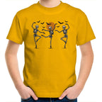 Skeleton Dance, Halloween - Kids Youth T-Shirt Gold Kids Youth T-shirt Halloween Printed In Australia