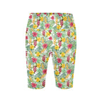 Tropical Flowers On White Women's Bike Shorts With Side Pockets