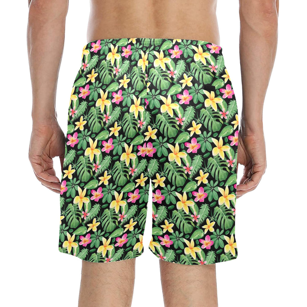 Frangipani Men's Mid-Length Beach Shorts Men's Mid-Length Beach Shorts Plants Printed Offshore