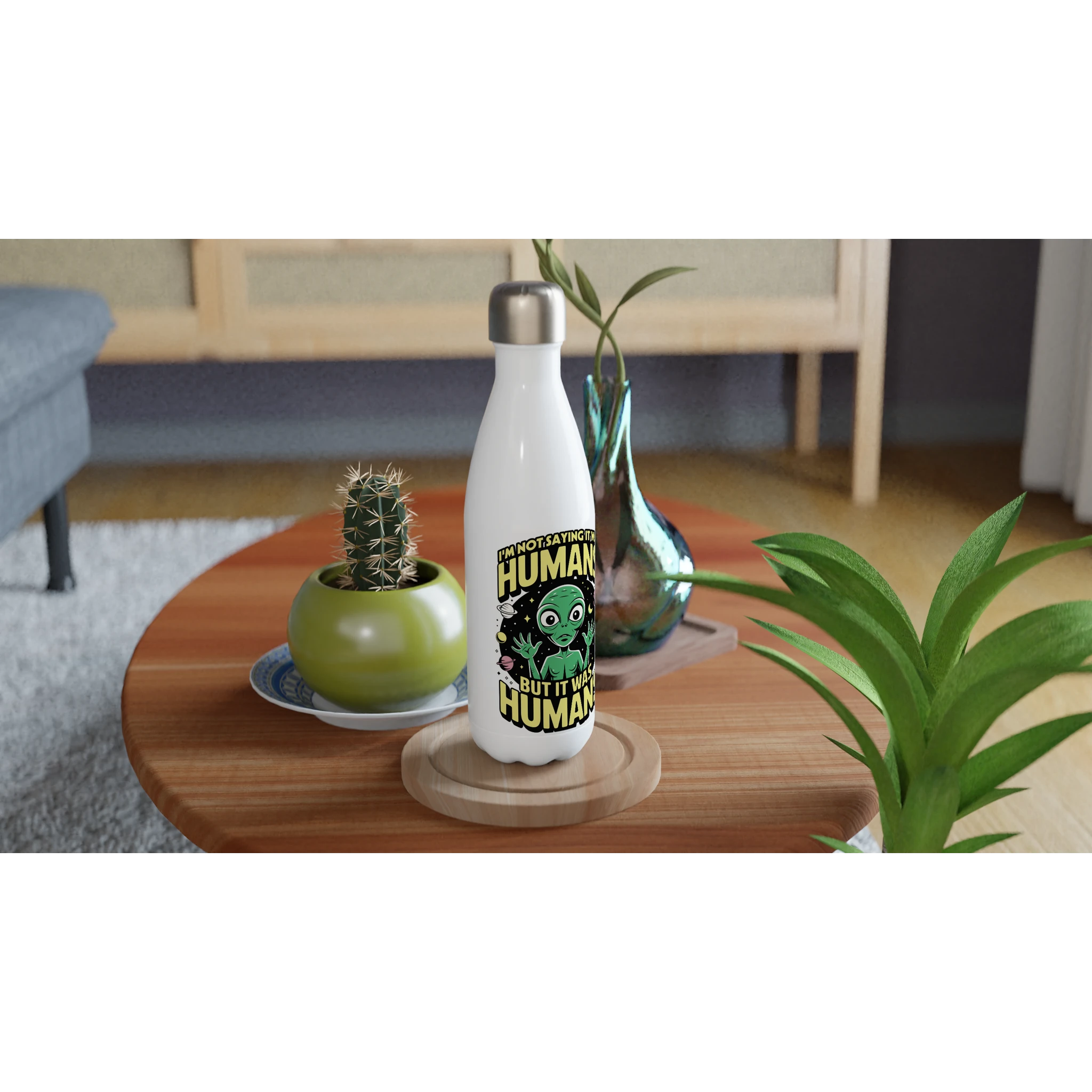 Alien, I'm Not Saying It Was Humans - White 17oz Stainless Steel Water Bottle White Water Bottle Globally Fulfilled Sci Fi