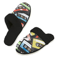 Cassette Tapes Men's Fur Trim Thick-Sole Indoor Slippers 2XL Men's Fur Trimmed Slippers Music Printed Offshore